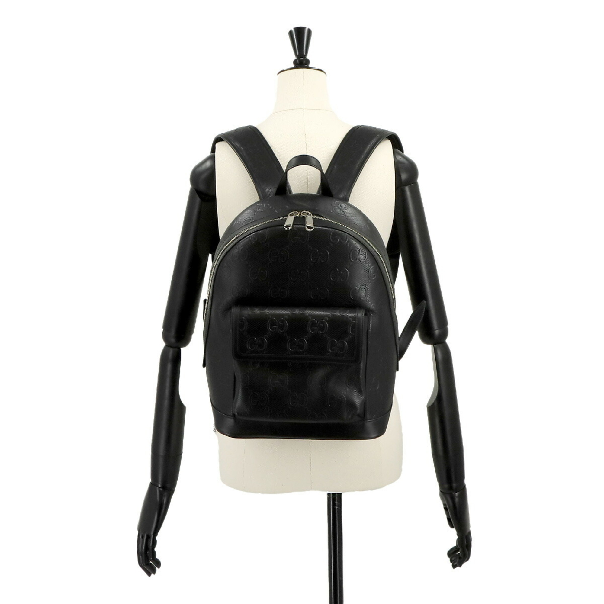 GUCCI GG Embossed Backpack Leather Black 658579 Silver Hardware