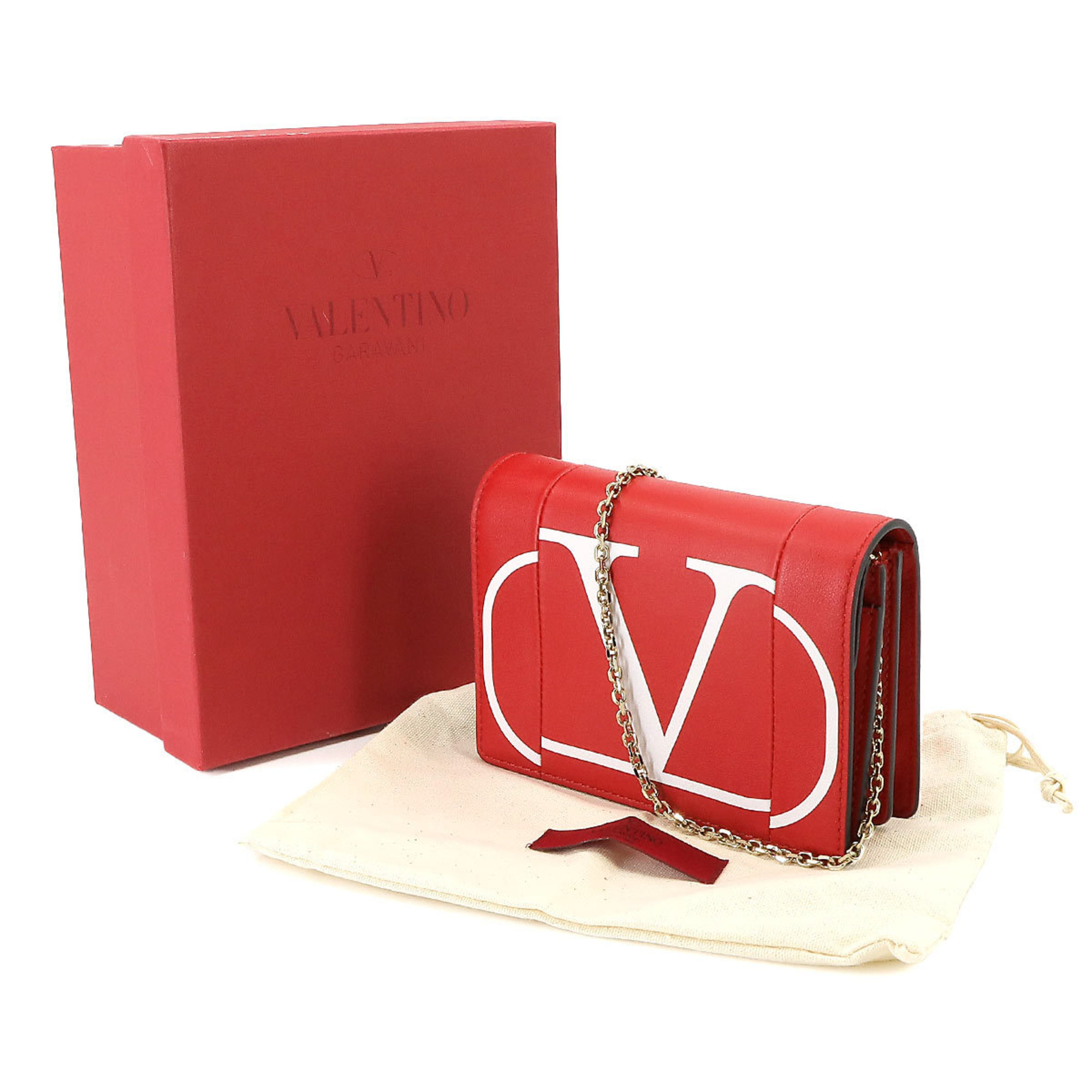 Valentino Garavani V Chain Shoulder Bag Leather Red White Logos
