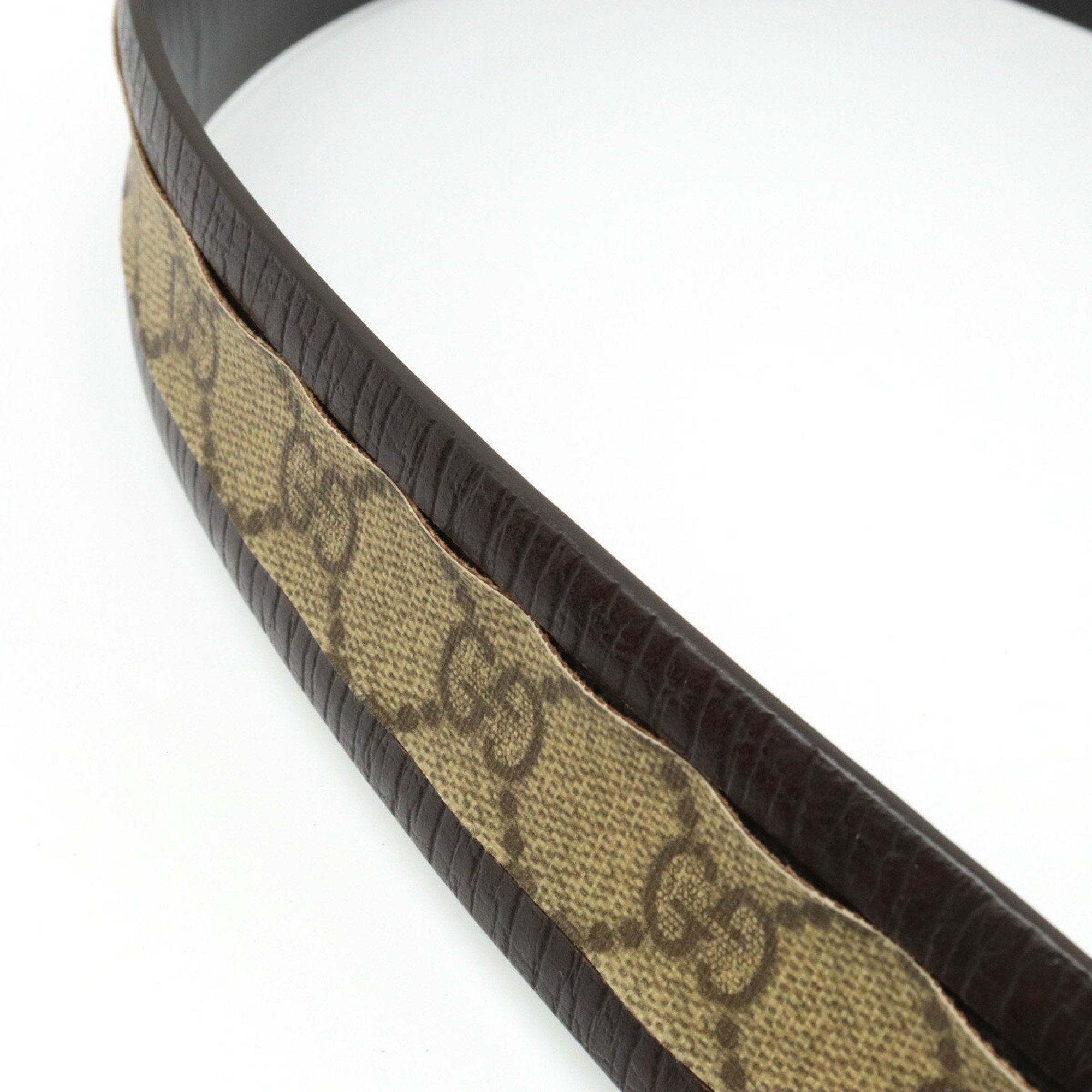 GUCCI GG Supreme Interlocking G Belt PVC Leather Dark Brown Khaki Beige #80 142931