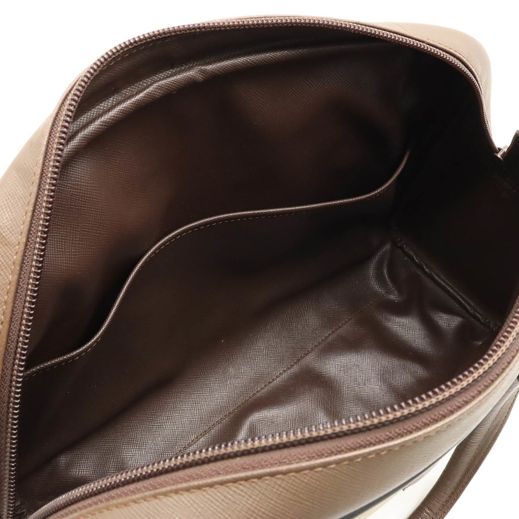 BURBERRY Checked Boston Handbag Canvas Leather Khaki Dark Brown