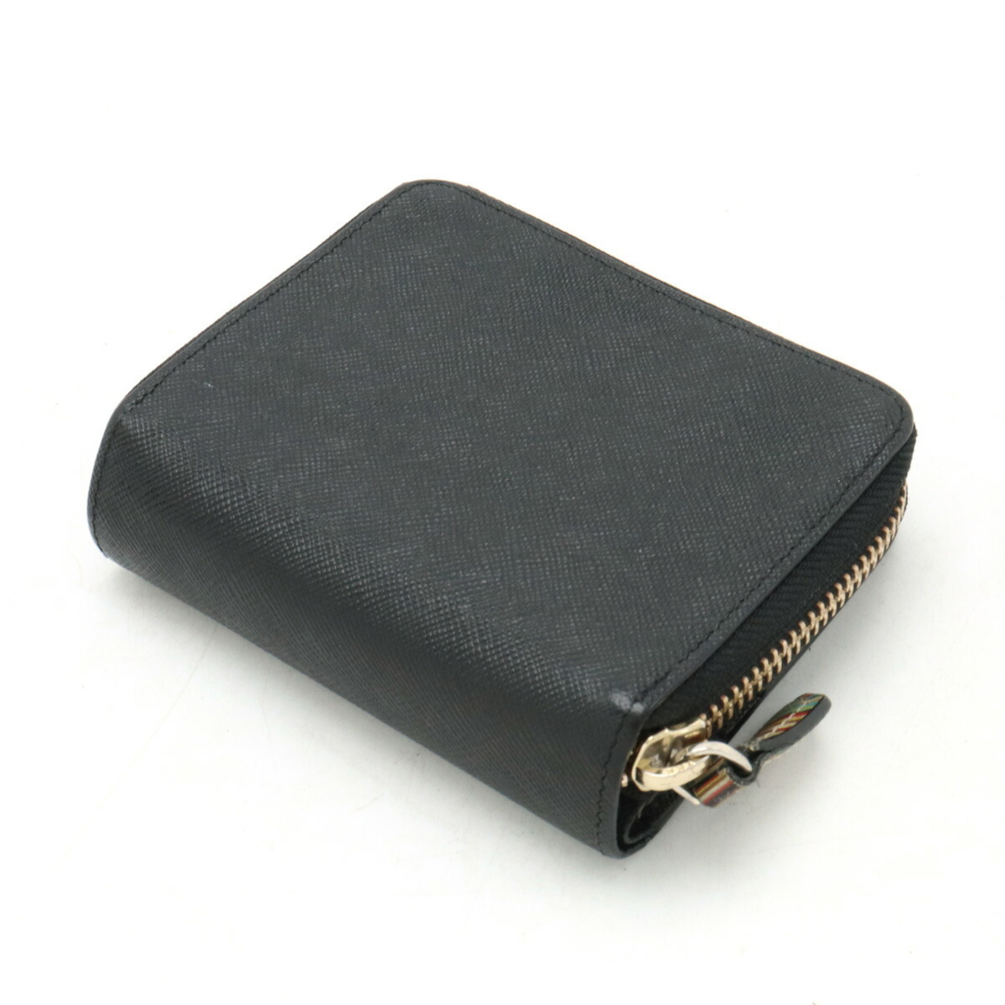 Paul Smith Zip Straw Grain II Bi-fold Wallet Leather Black Multicolor PSC783