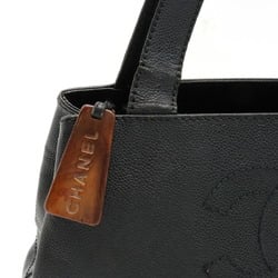 CHANEL Coco Mark Tote Bag Shoulder Wood Tone Caviar Skin Leather Black