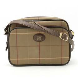 BURBERRY Burberrys Checked Shoulder Bag Pochette Canvas Leather Khaki Brown