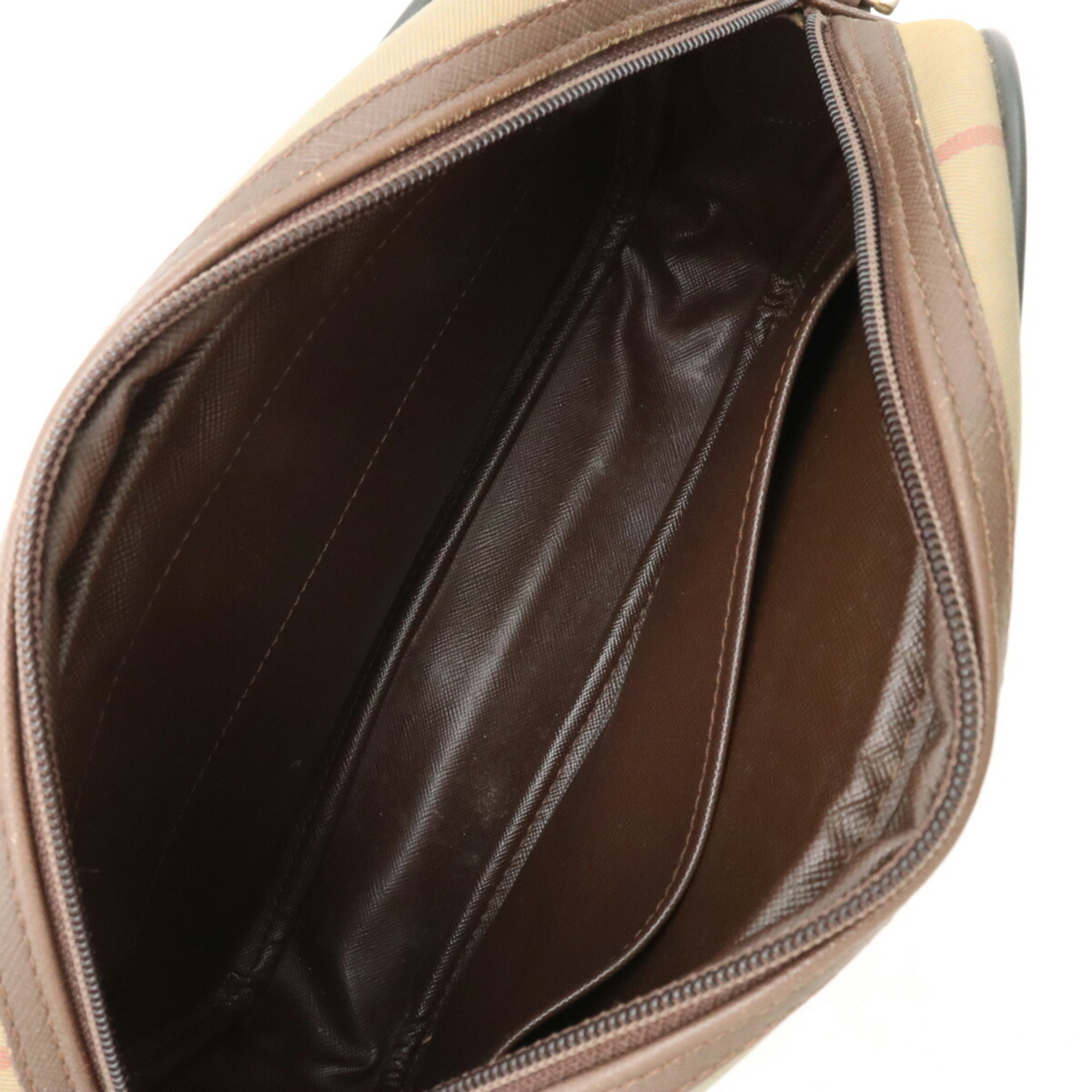 BURBERRY Burberrys Checked Shoulder Bag Pochette Canvas Leather Khaki Brown