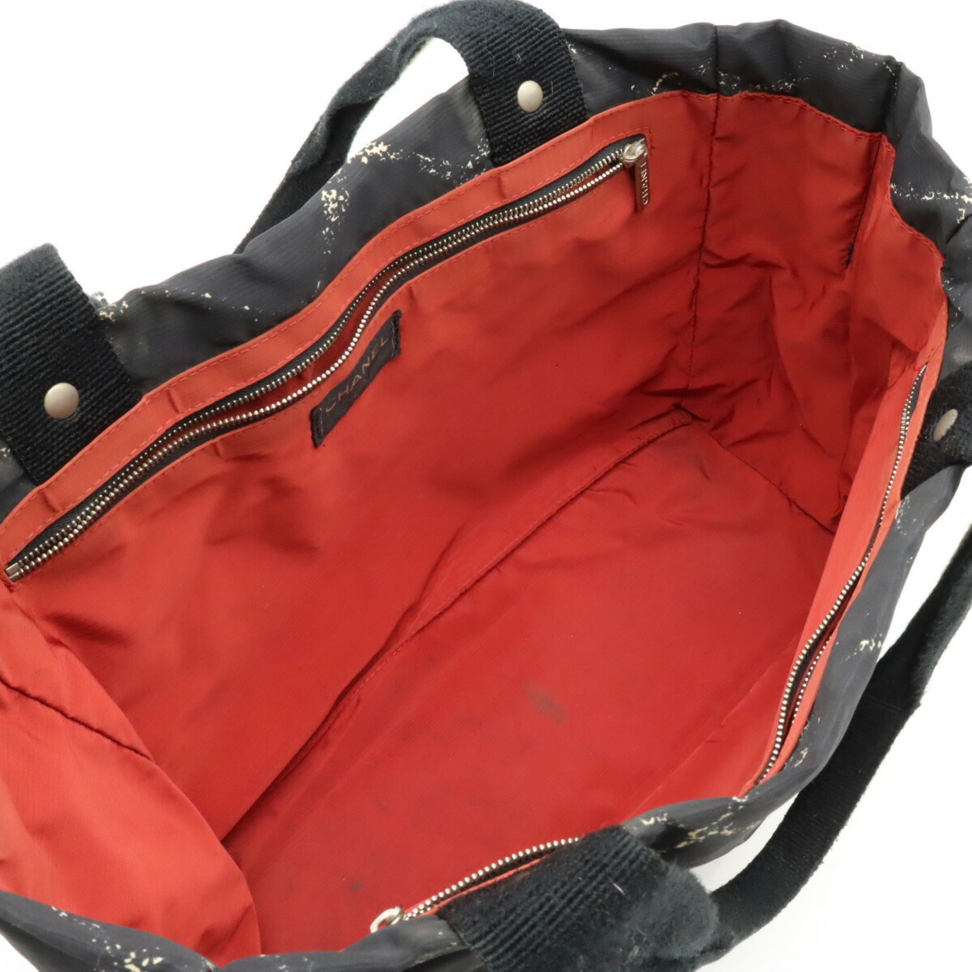 CHANEL Chanel Old Travel Line Tote MM Bag Shoulder Nylon Black Red