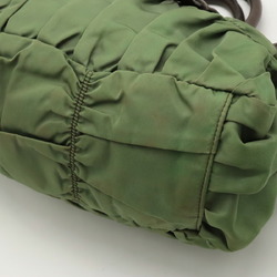 PRADA Gathered Handbag Tote Bag Shoulder Nylon Khaki Dark Brown BN1407