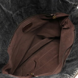 CHANEL Coco Mark Denim Tote Bag Shoulder Leather Black Dark Brown
