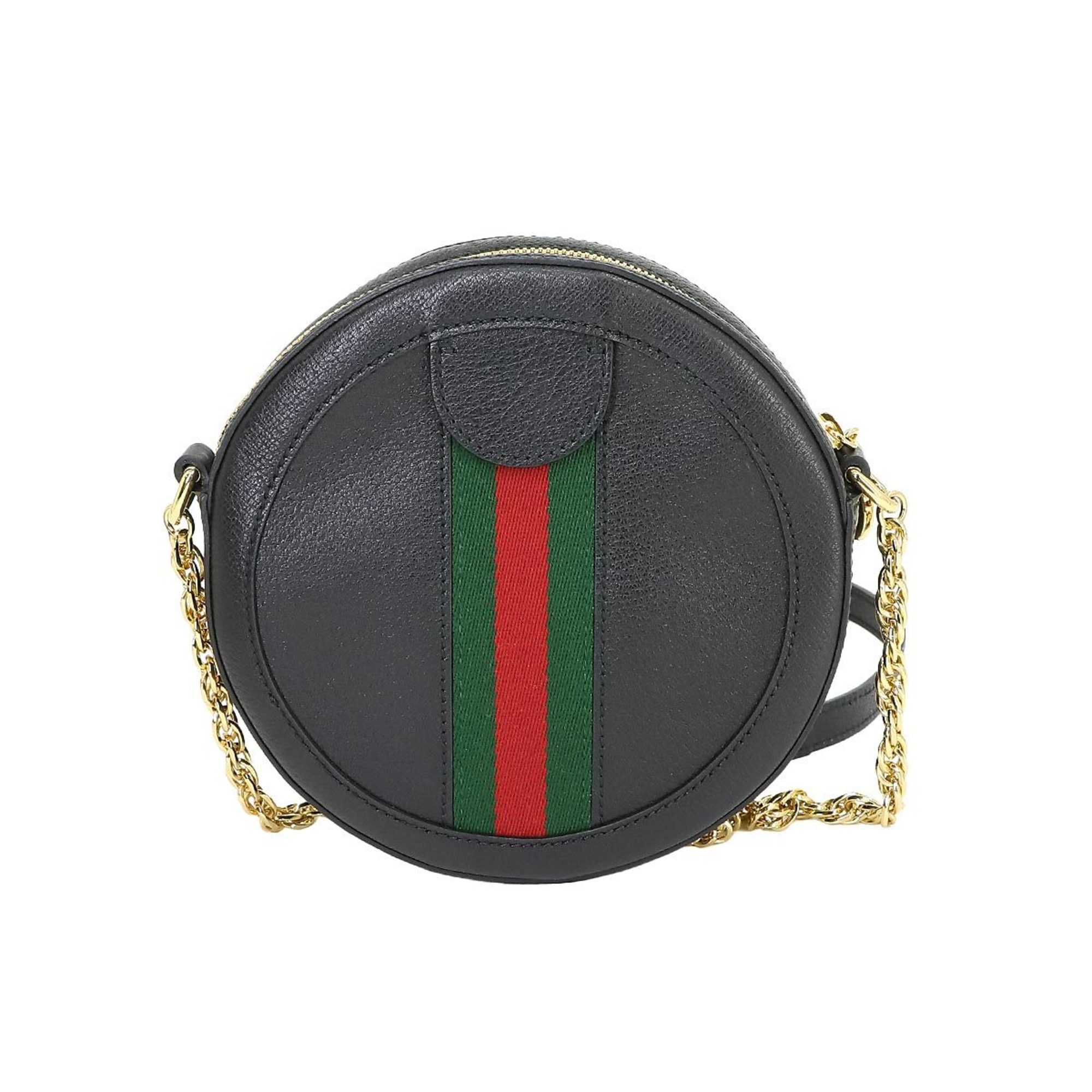 GUCCI Ophidia GG Round Shoulder Bag Leather Black 550618 Mini