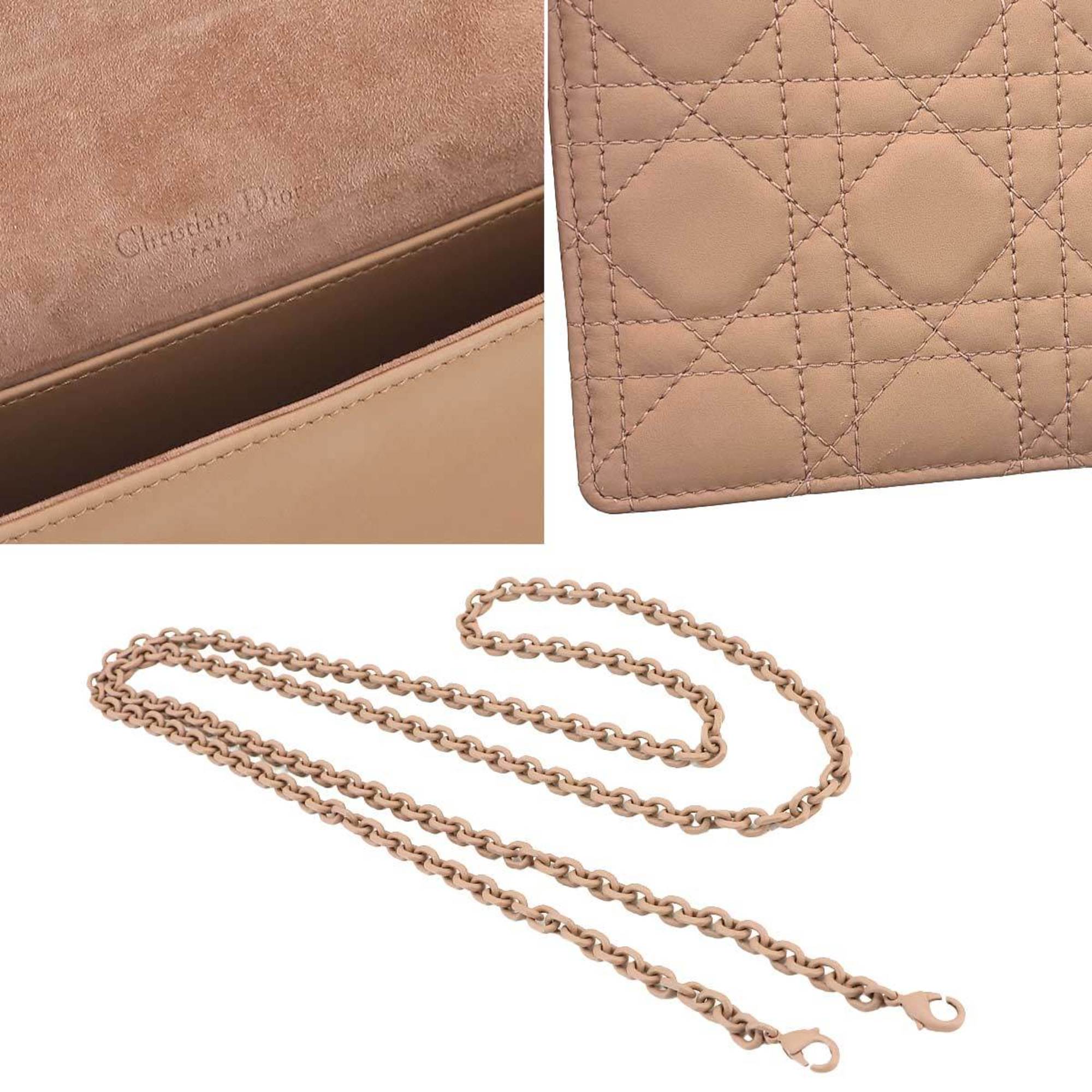 Christian Dior Lady Pouch Chain Wallet Bi-fold Long Leather Beige S0204SO1