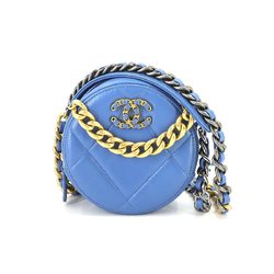 CHANEL 19 Round Clutch Chain Shoulder Bag Leather Blue AP0945 Chanel