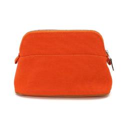 Hermes Bolide Pouch Cotton Canvas Leather Orange Silver Hardware