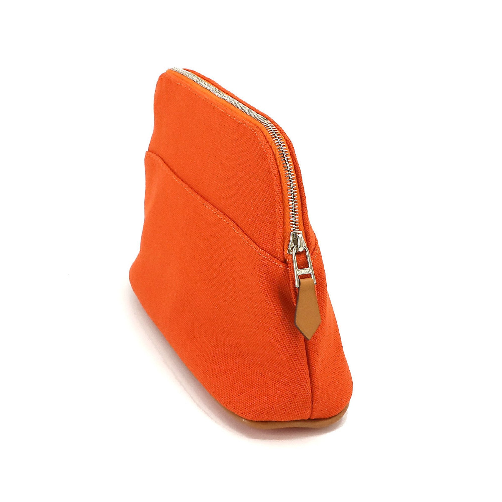 Hermes Bolide Pouch Cotton Canvas Leather Orange Silver Hardware