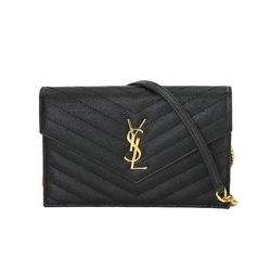 Yves Saint Laurent Saint Laurent Paris Cassandra Envelope Chain Wallet Long Leather Black 742920 Gold Hardware Cassandre