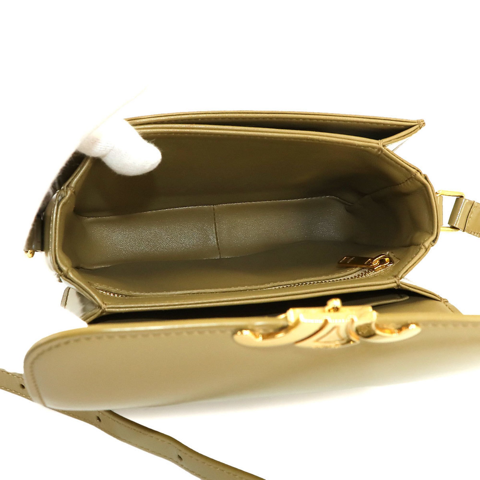 CELINE Teen Triomphe Bag Shoulder Leather Green 188423BF4 Gold Hardware