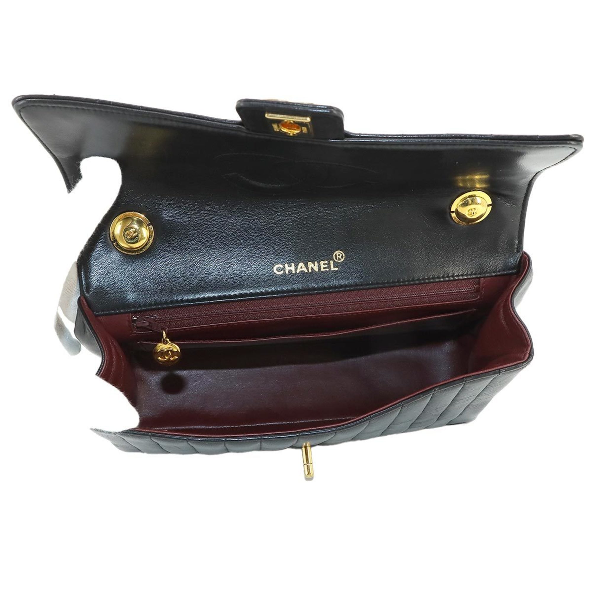 CHANEL Mademoiselle Shoulder Bag Leather Black Coco Mark Gold Hardware