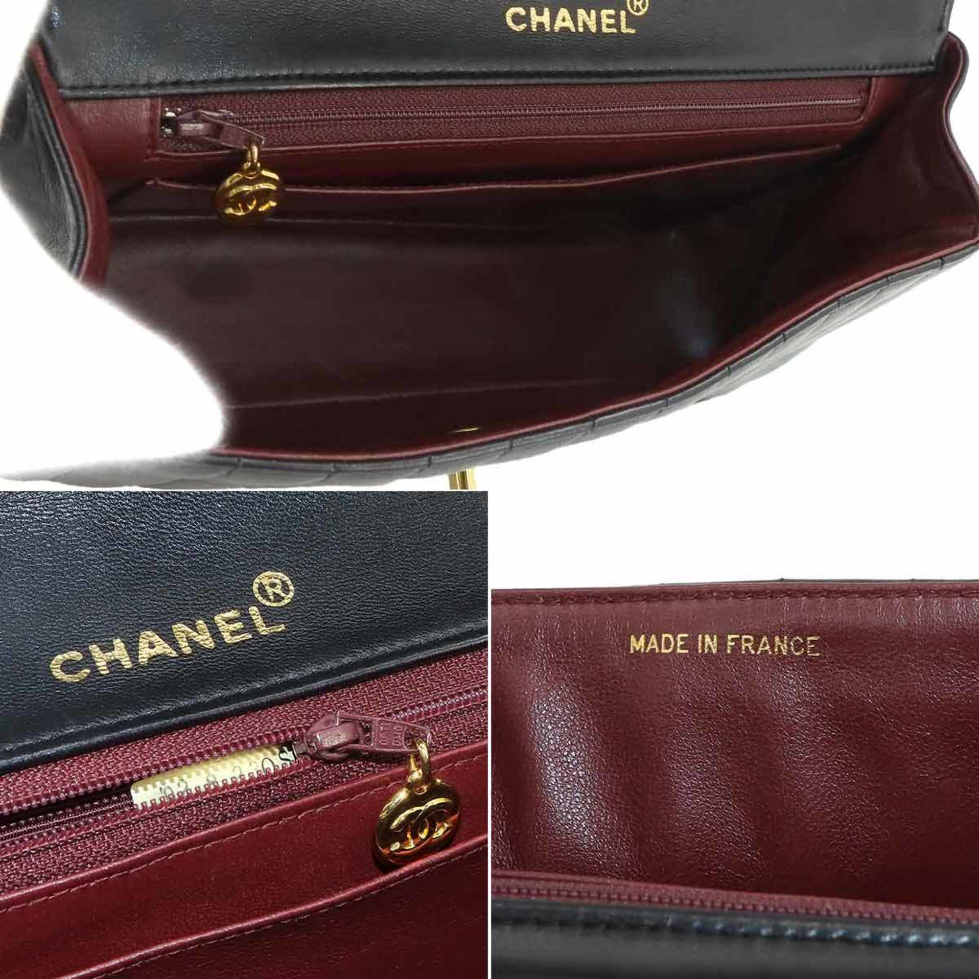 CHANEL Mademoiselle Shoulder Bag Leather Black Coco Mark Gold Hardware