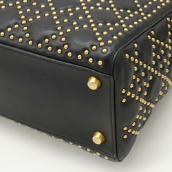 Christian Dior Lady M Medium Studs Handbag Shoulder Bag Leather Black