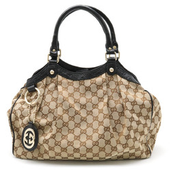 GUCCI Sukey GG Canvas Guccissima Tote Bag Handbag Leather Khaki Beige Black 211944