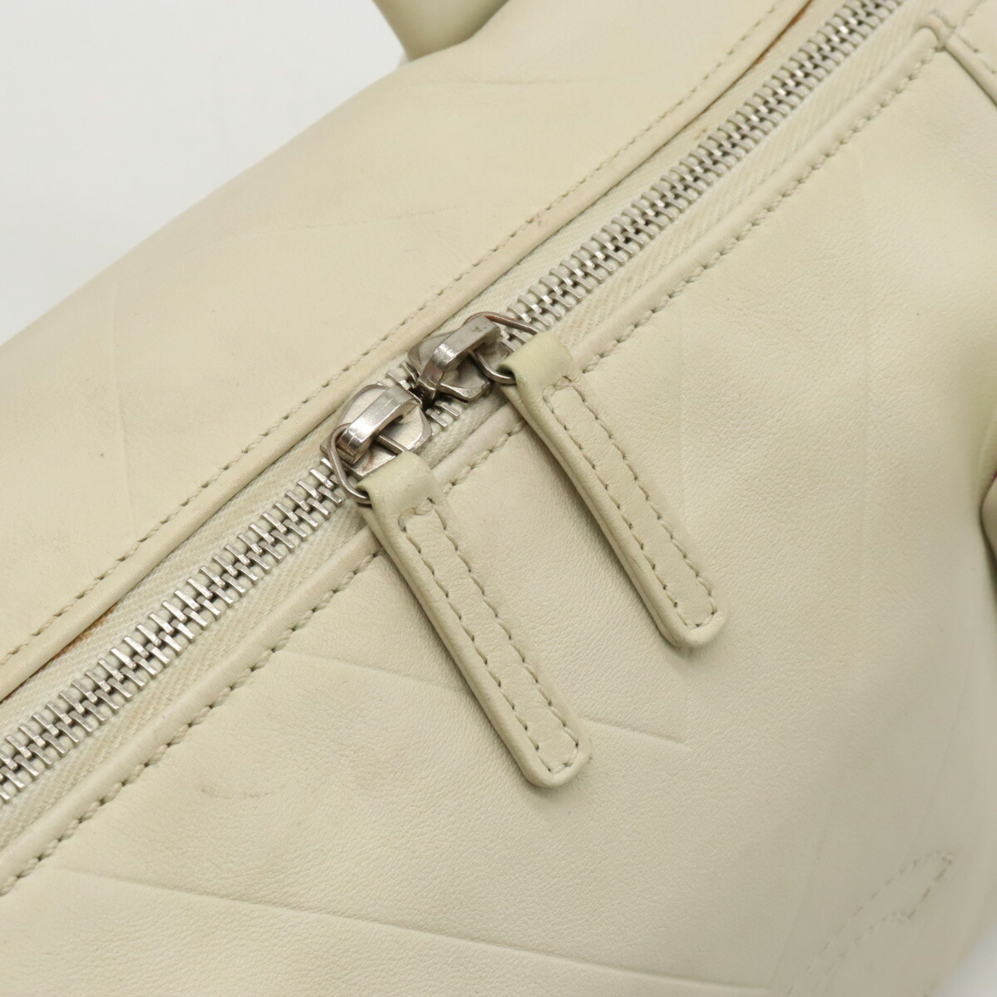 CHANEL Chevron V-stitch Coco Mark Boston bag Handbag Leather Ivory