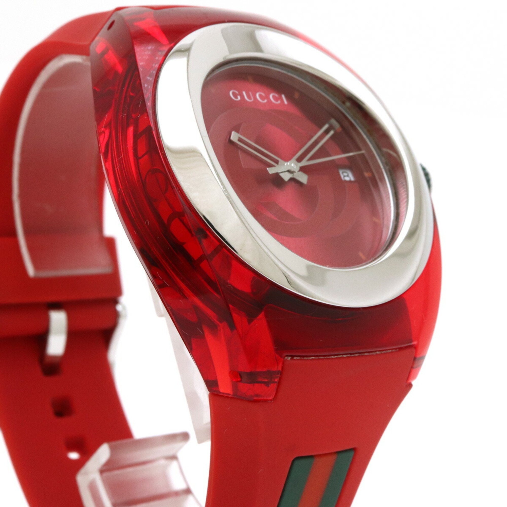GUCCI Gucci Sync Red Dial Stainless Steel Rubber Interlocking G Shelly Men's Quartz Watch 137.1 YA137103A