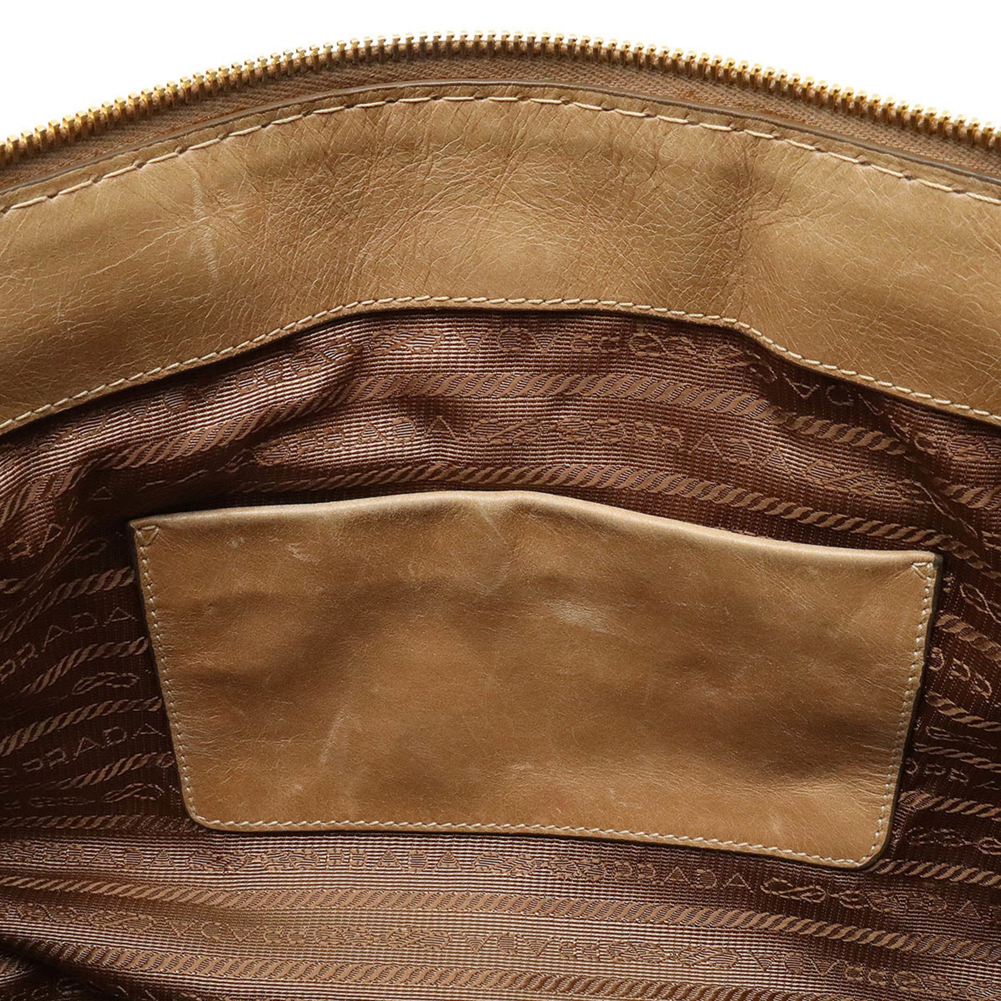 PRADA Prada handbag Boston bag shoulder leather beige