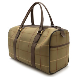 BURBERRY Check pattern Boston bag Travel Canvas Leather Khaki Dark brown