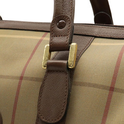 BURBERRY Check pattern Boston bag Travel Canvas Leather Khaki Dark brown