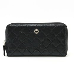 CHANEL Chanel Matelasse Coco Mark Round Long Wallet Coated Tweed Leather Black A50097