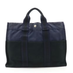 HERMES Hermes Foult Tote MM bag Handbag 2-tone bicolor canvas Black Navy