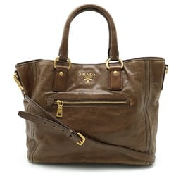 PRADA VITELLO SHINE Tote Bag Shoulder Leather NOCCIOLO Khaki Brown BN2151