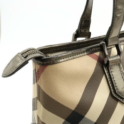 BURBERRY Nova Check Pattern Tote Bag Shoulder PVC Metallic Leather Beige Khaki Gold