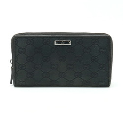 GUCCI GG Canvas Round Long Wallet Leather Black 112724