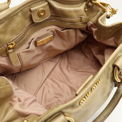 Miu Miu Miu Handbag Tote Bag Shoulder Leather Beige RN0685