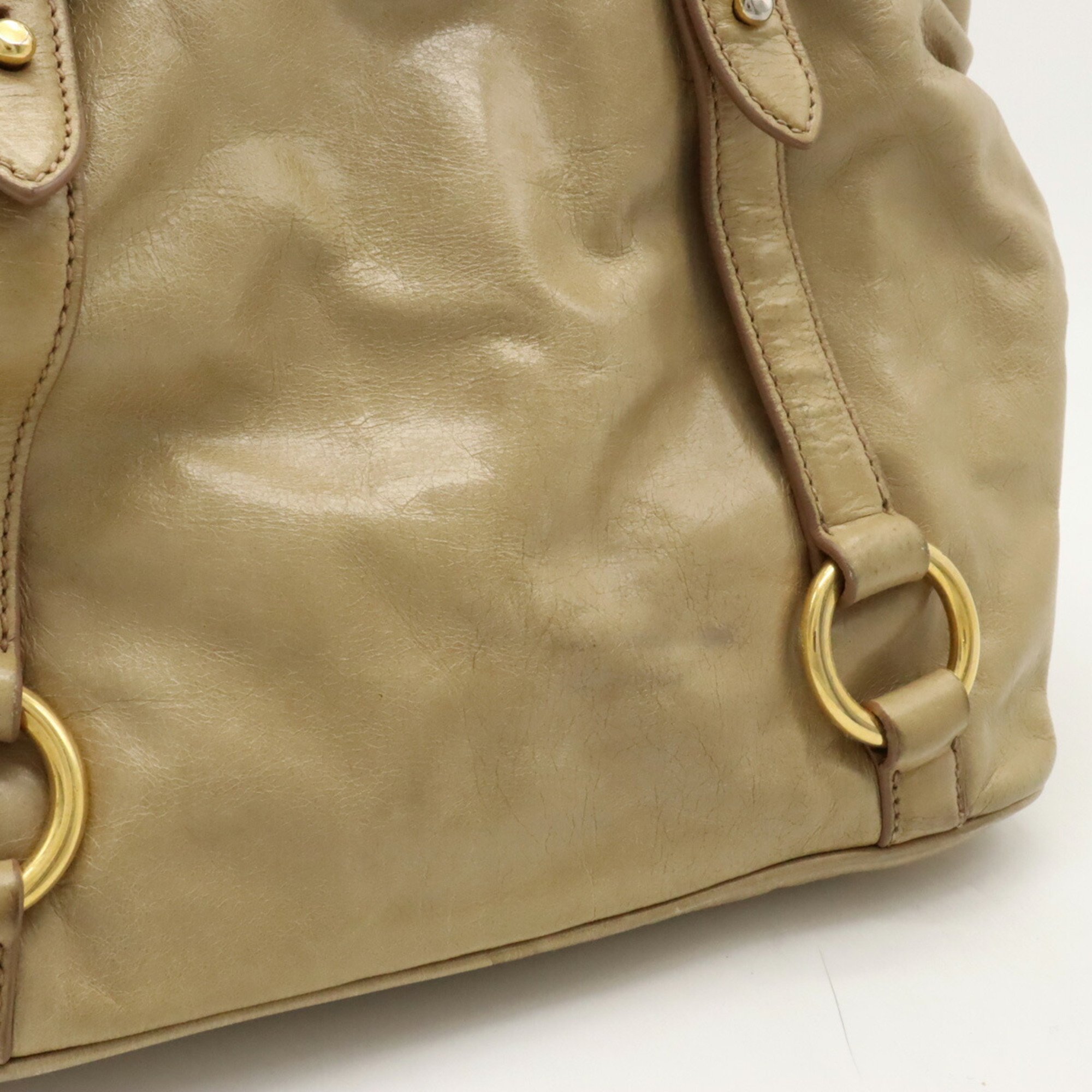Miu Miu Miu Handbag Tote Bag Shoulder Leather Beige RN0685