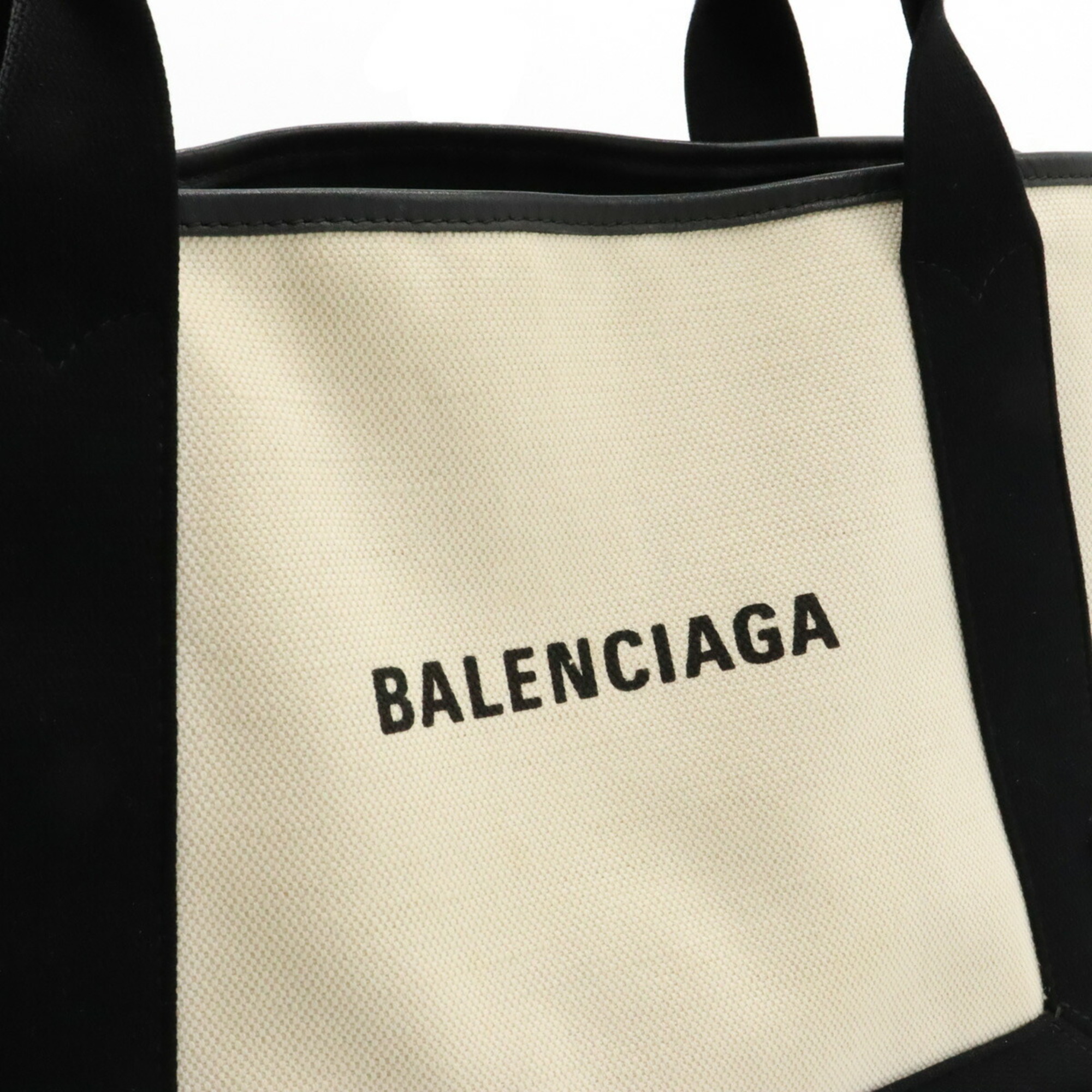 BALENCIAGA Navy Cabas S Tote Bag Handbag Canvas Leather Natural Black 339933