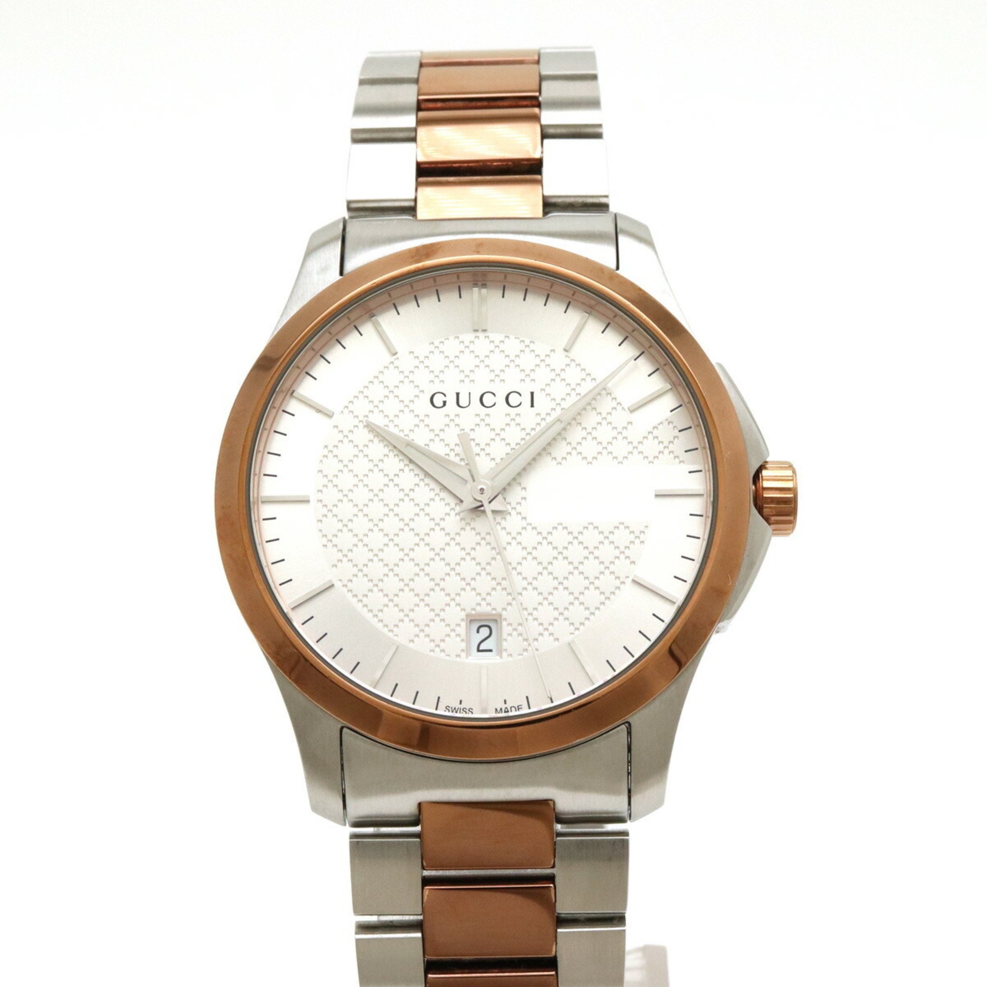 GUCCI G Timeless Collection Date SS PGPVD Silver Dial Men's Quartz Watch YA126447 126.4