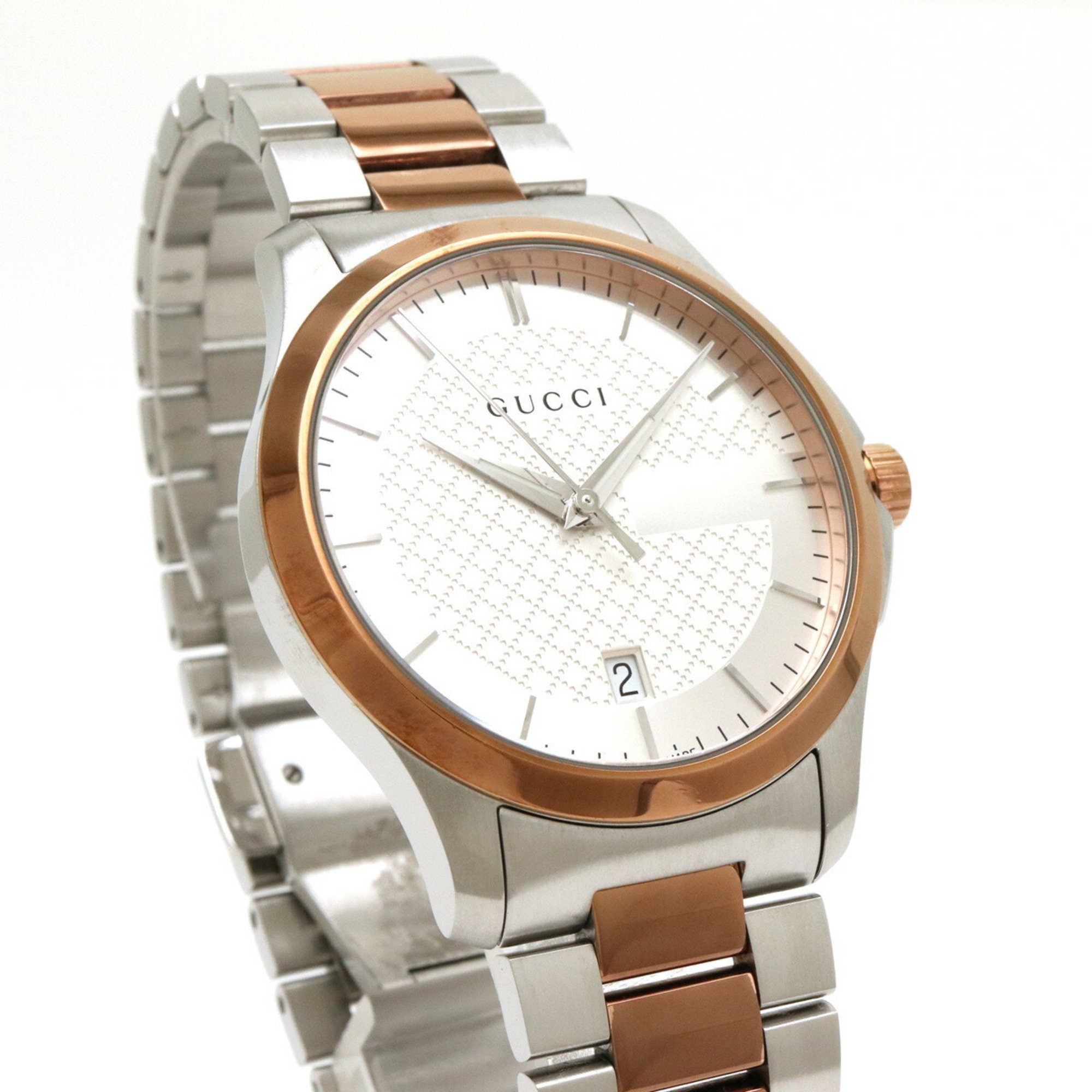 GUCCI G Timeless Collection Date SS PGPVD Silver Dial Men's Quartz Watch YA126447 126.4