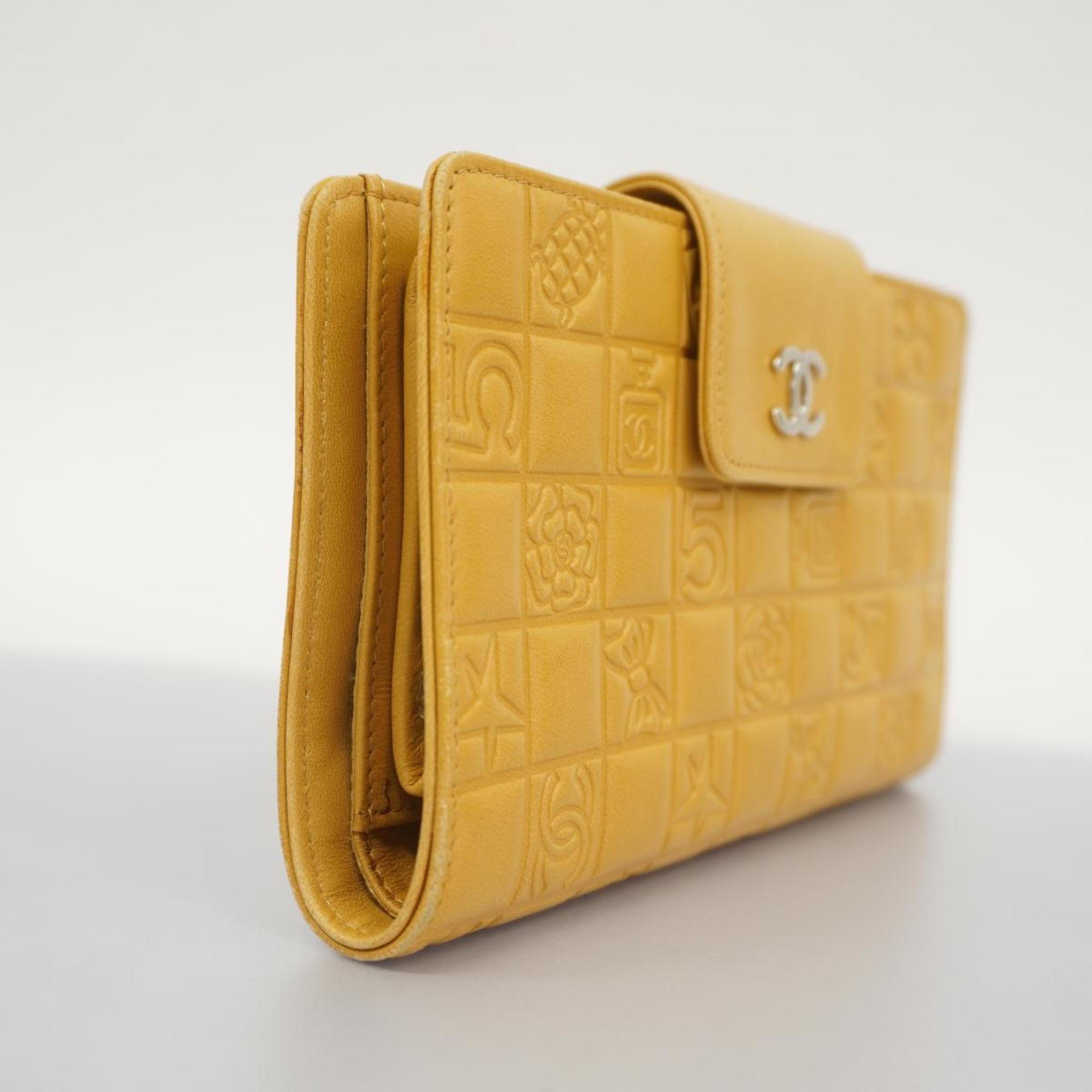 Chanel Long Wallet Icon Lambskin Beige Women's