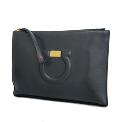 Salvatore Ferragamo Clutch Bag Gancini Leather Black Women's