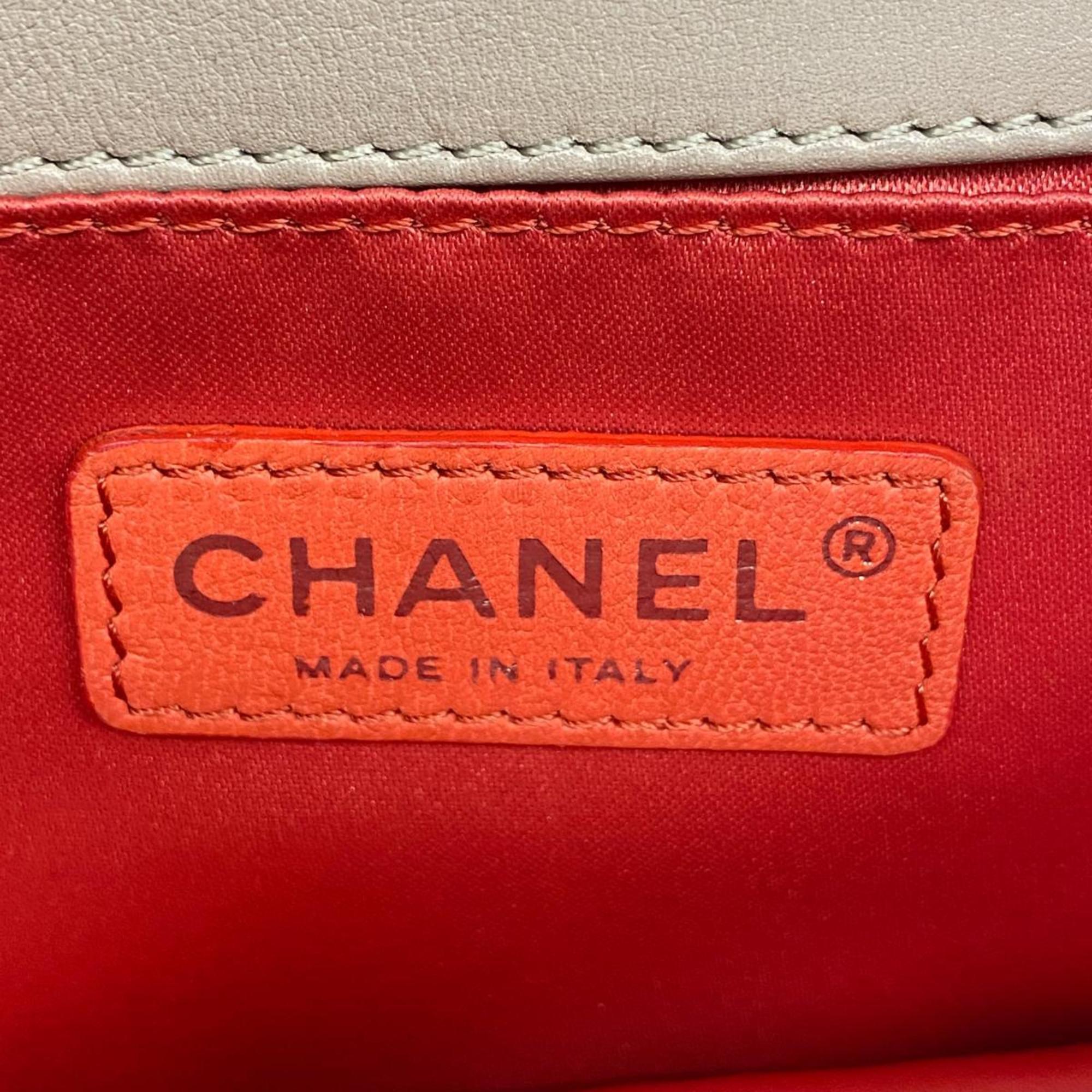 Chanel Shoulder Bag Lipstick W Chain Patent Leather Beige Women's