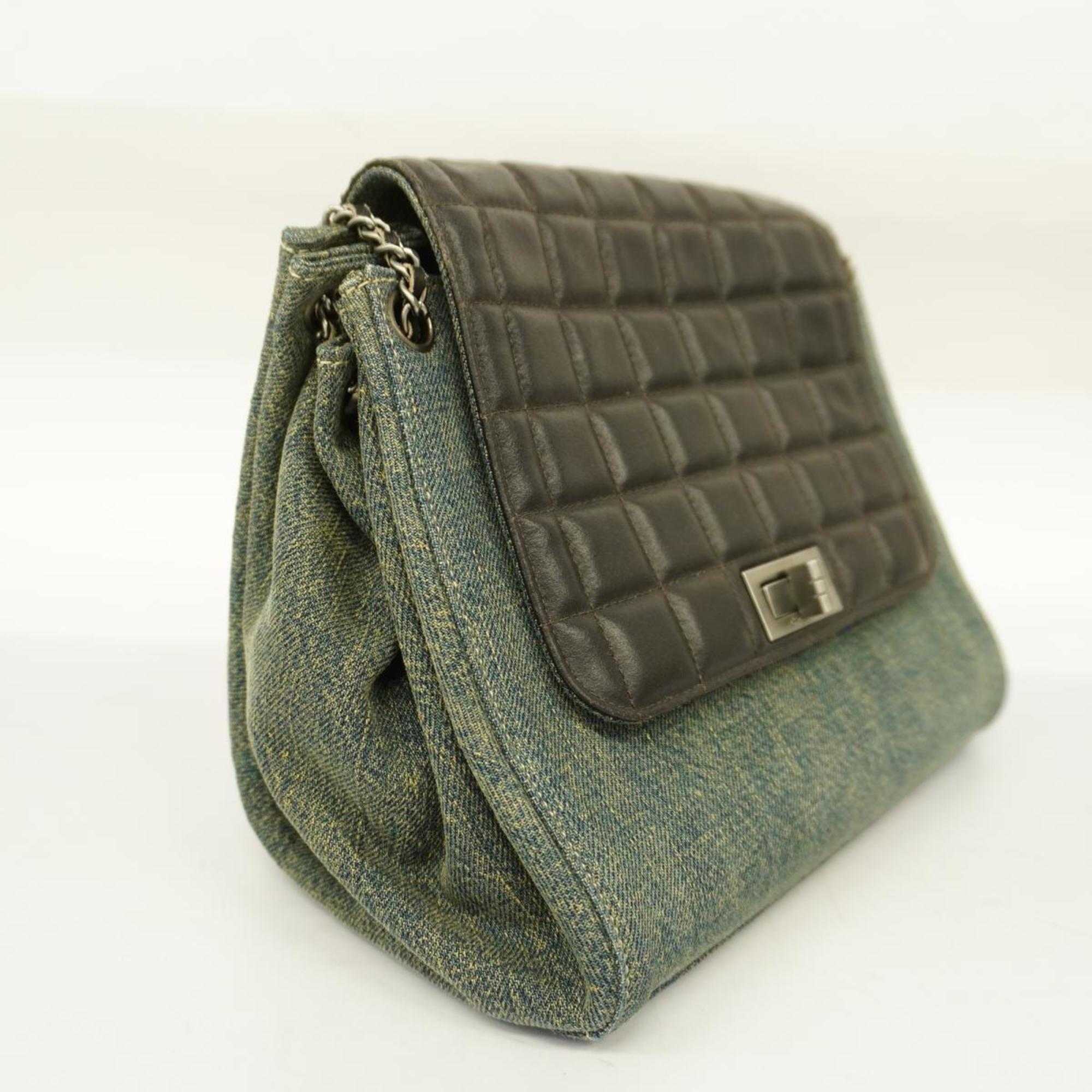 Chanel Shoulder Bag Chocobar 2.55 Chain Lambskin Denim Black Blue Women's