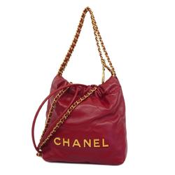 Chanel Handbag 22 Chain Shoulder Leather Red Women's