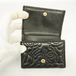Chanel Tri-fold Wallet Camellia Lambskin Black Women's