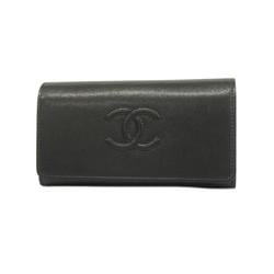 Chanel Long Wallet Leather Black Women's