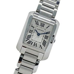 Cartier Women's Tank Anglaise Watch, SM, Quartz, Stainless Steel, SS, W5310022, Silver, Square, Polished