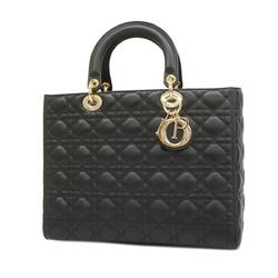 Christian Dior Handbag Cannage Lady Leather Black Champagne Women's