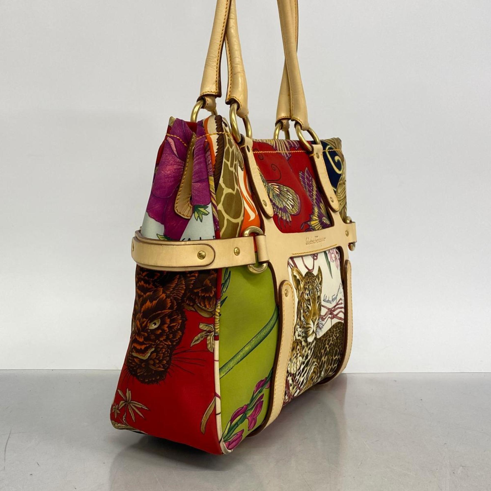 Salvatore Ferragamo Tote Bag Nylon Leather Multicolor Women's