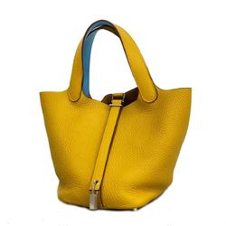 Hermes Handbag Picotin Lock Eclat PM C Stamp Swift Taurillon Clemence Jaune Ambre Celeste Women's