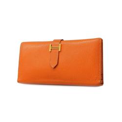 Hermes Long Wallet Bearn G Stamp Chevre Orange Women's