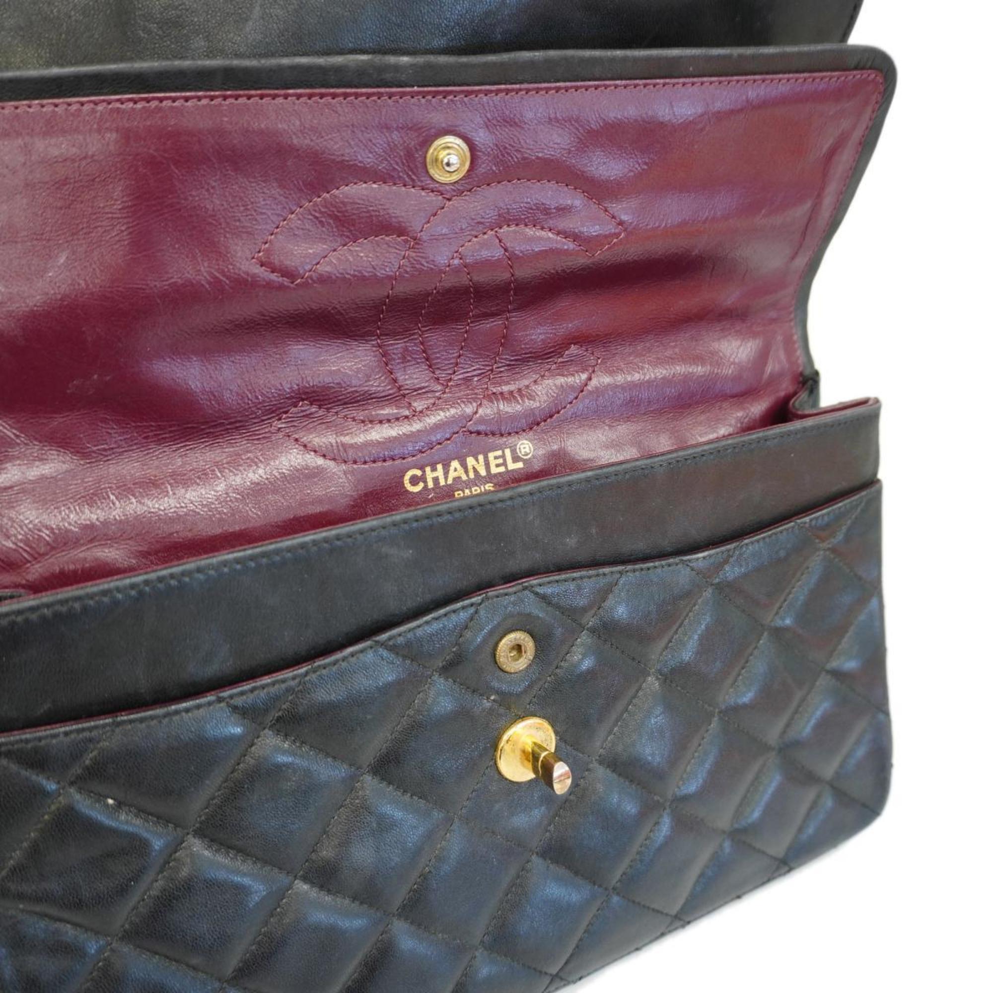 Chanel Shoulder Bag Matelasse Paris Limited W Flap Chain Lambskin Black Women's